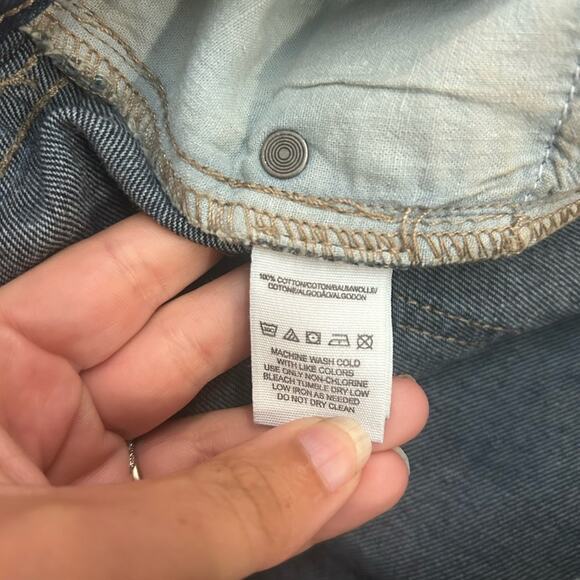 Free People Distressed Denim Shorts with Lace Crochet Trim - Picture 6 of 7